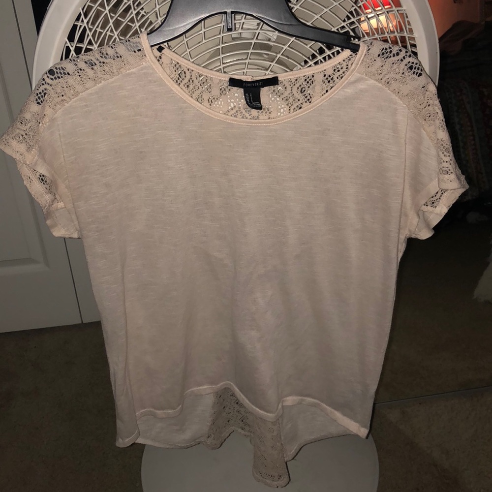 Cute Tan Lace Back Top!